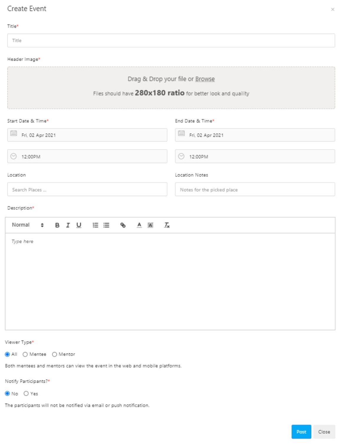 How to create a new Event