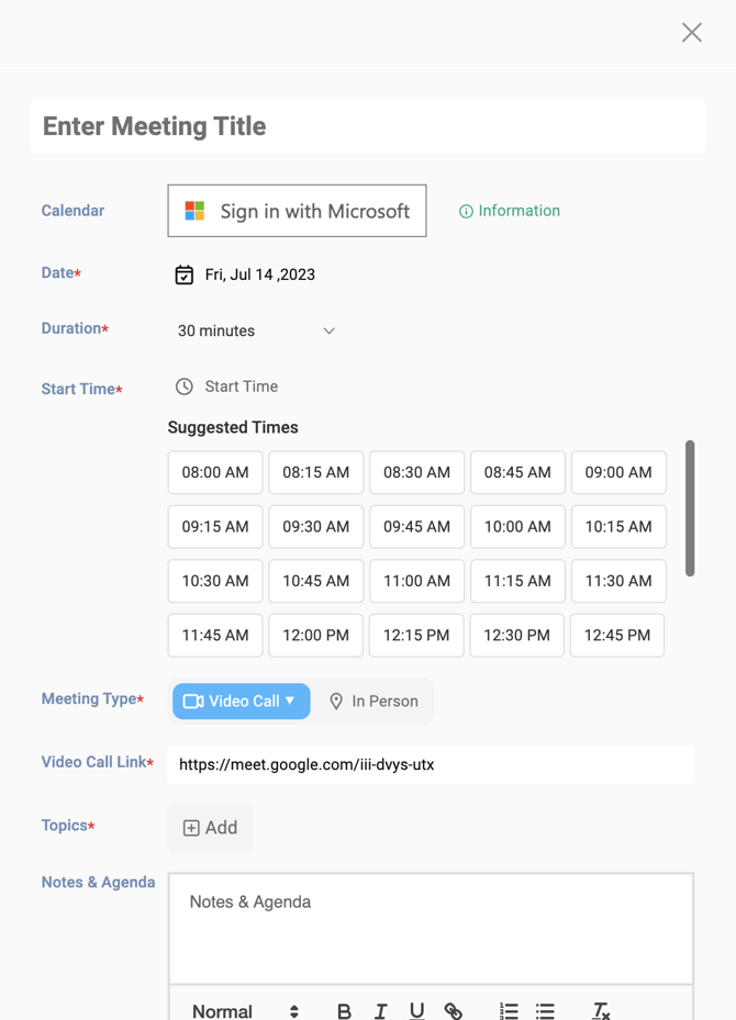 Enter Meeting Title