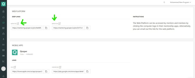 deep linksfind "Mentee" and the "Mentor" deep links