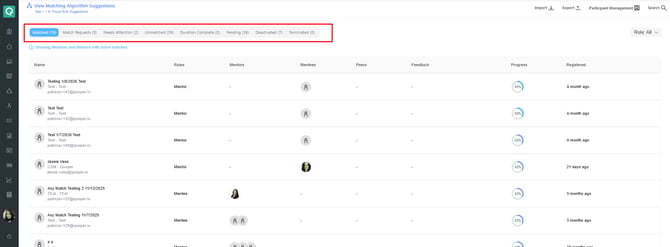 Matching Section Tabs Explained – Admin Guide