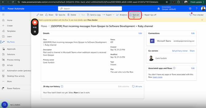 Turn on the Workflow