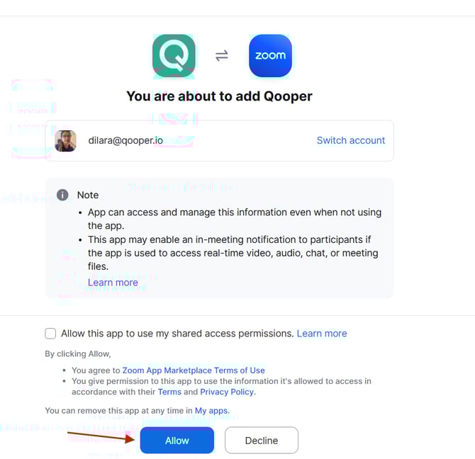 Integrating Zoom and Scheduling Meetings in Qooper