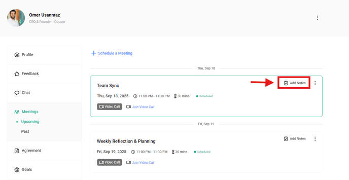 Adding Notes After Creating a Meeting