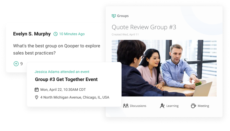 Qooper's groups feature connect cohorts of sales reps with one another and create group mentorship opportunities