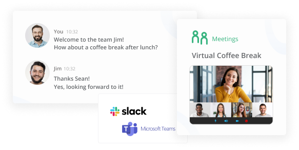 Two employees meeting over a virtual coffee session on Qooper's Virtual Coffee Break & Networking Program