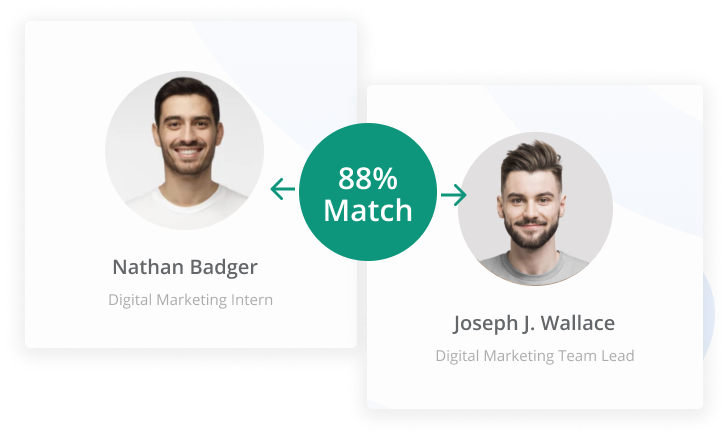 Qooper's smart matching algorithm automatically pairing interns with a mentor.