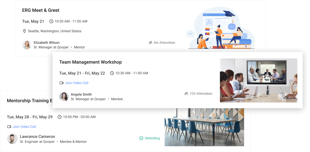 Group meetings and events on Qooper mentoring software