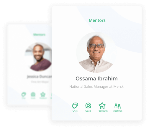 An image of two mentors, one named Ossama Ibrahim as the national sales manager at Merck