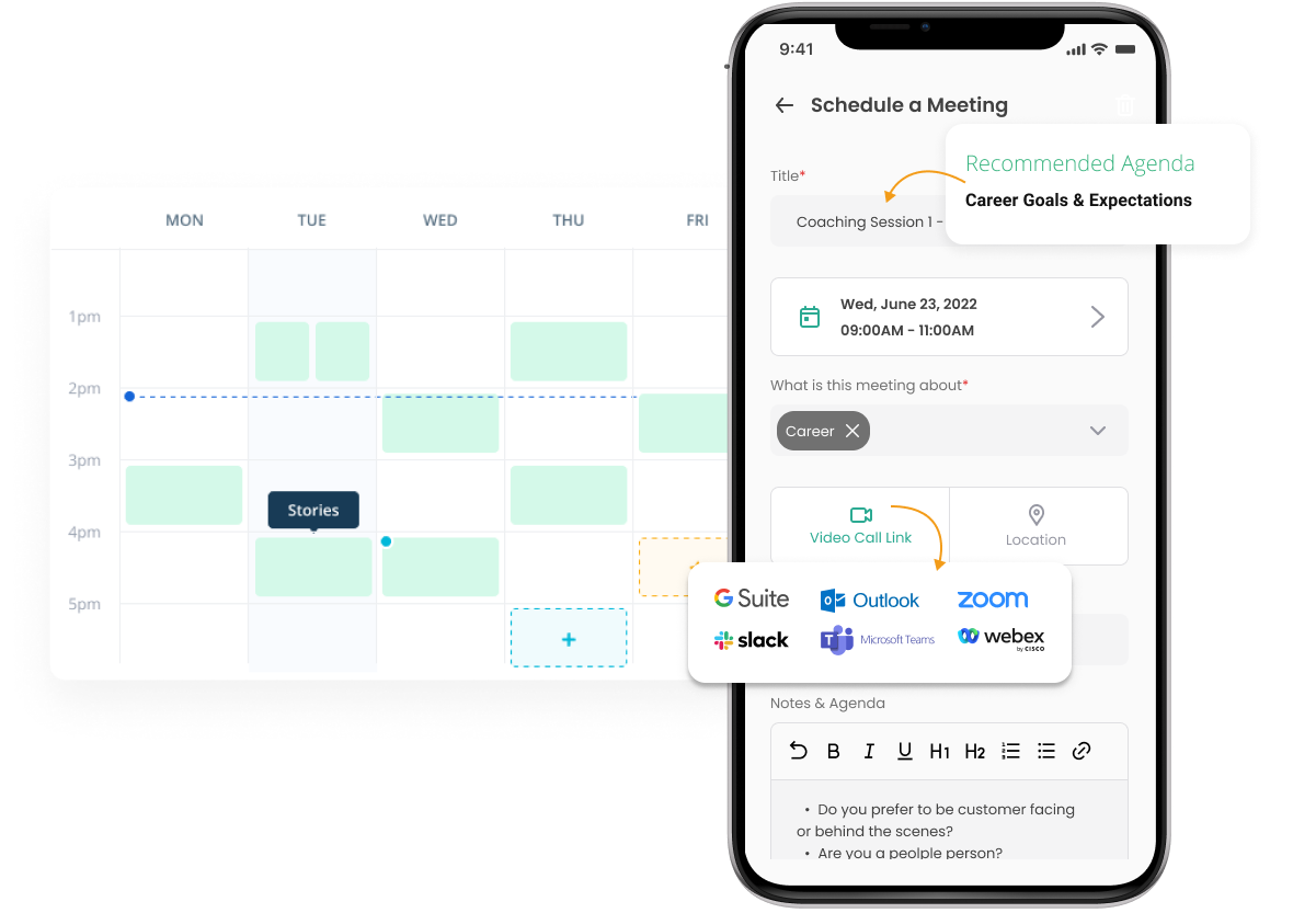 meeting scheduler with integrations and agenda